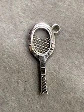 Vintage Sterling Silver Sports Badminton Tennis Racket Charm Pendant 3117