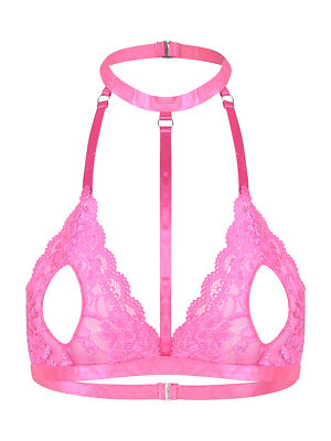 US Women's Fishnet See Through Exposed Nipples Lingerie Bralette Bras Bikini Top