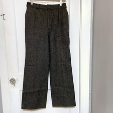 Vintage Woolrich Pants Womens 14 Gray Wool Pleated Waist Herringbone