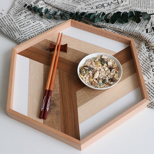 Hexagon Serving Tray Wooden Drinks Tray Wooden Food Tray Wooden Fruit Tray - Picture 3 of 11
