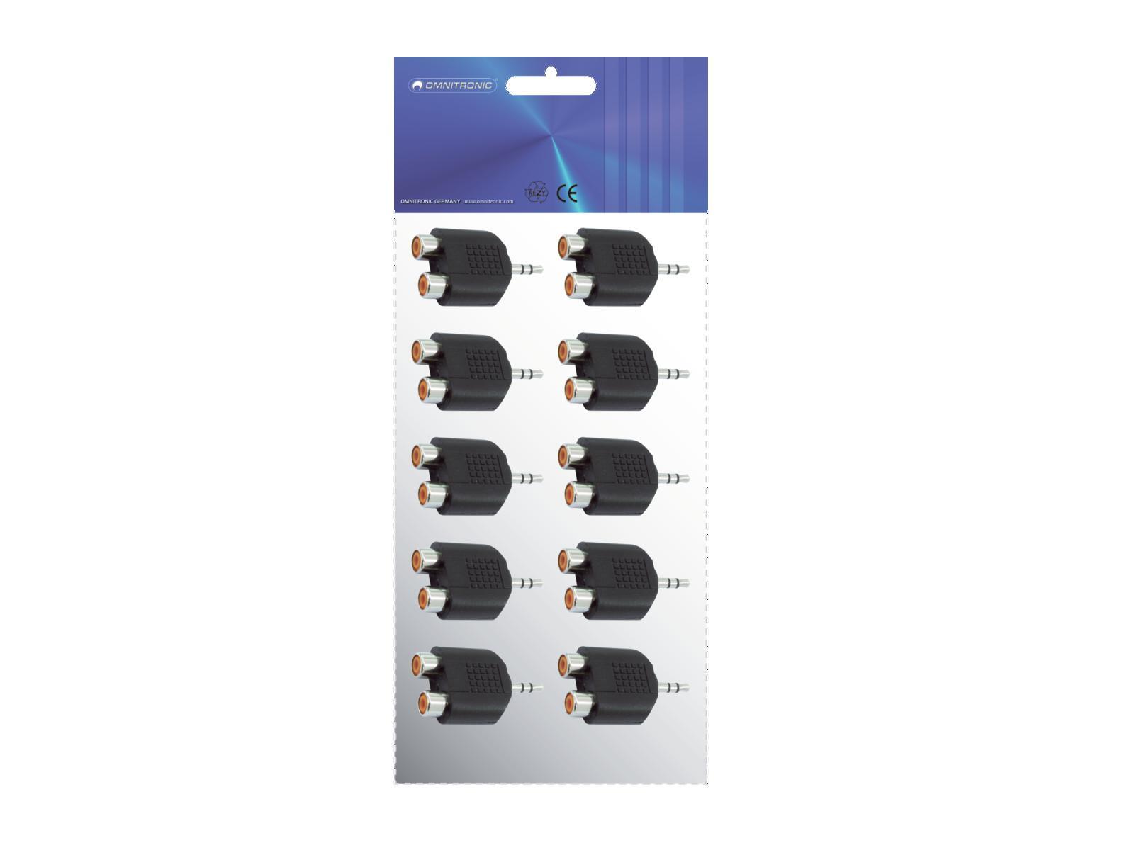 Thumbnail - Omnitronic Adapter 2xcinch(f)/3,5 Klinke Stereo 10x