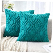 Throw Pillow Covers 18x18 Inch, Soft Winter Plush 18" x 18" Pack of 2 Teal