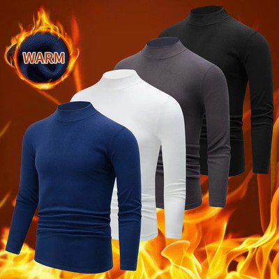 Men Long Sleeve Slim Fit Stretch T-shirt Mock Neck Turtleneck Pullover Tops