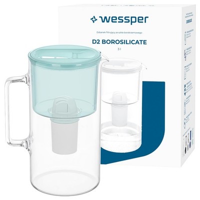 Wasserfilter Kanne Glas 3L Wessper D2 BOROSILICATE mit 1 Kartusche minze