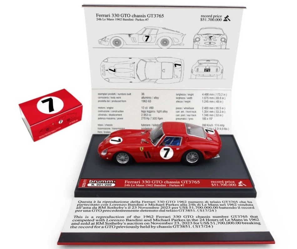 MODELLINO AUTO STATICO BRUMM FERRARI 330 GTO N.7 24H LE MANS 1962 BANDINI 1/43 - Immagine 3 di 4