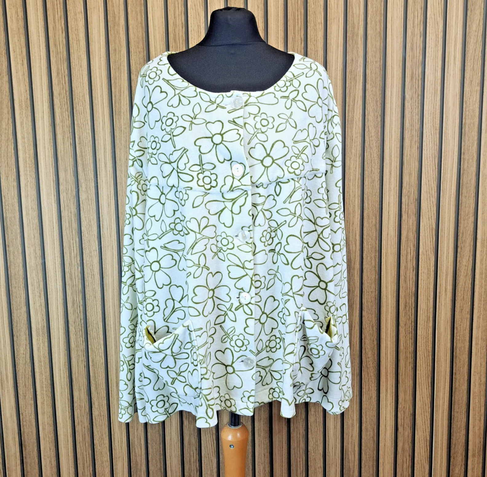 Gudrun Sjoden Terry Jacket White Green Floral Womens 2XL UK 18 Slouchy Oversize