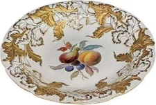 12" c1870 Meissen large Serving Bowl with heavy gold and hand painted Fruit
