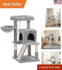 Light Gray Multi-Level Cat Tree, 37.8-Inch Tower for Large Cats - Cozy Condo