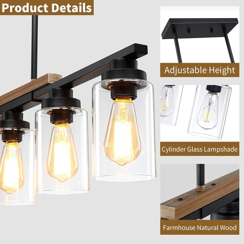 Dining Room Light Fixture Over Table,Farmhouse 4-Light 4 Lights, Black  - Picture 5 of 7