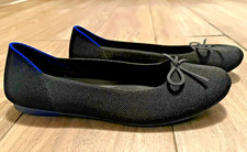 Rothy  s The Flat Ballet Flats Black Knit Blue Trim Womens Size 6 Excellent