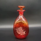 Vintage MCM Blenko #49 Pinched Tangerine Crackle Glass Decanter w/Stopper Glows!
