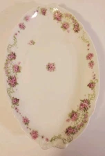 Limoges Strawbridge & Clothier Serving Dish Pink Flowers Bows At Ends Of Dish