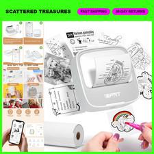 Mini Sticker Printer, Thermal Label Maker Machine with 1 Roll Paper, Portable Cr