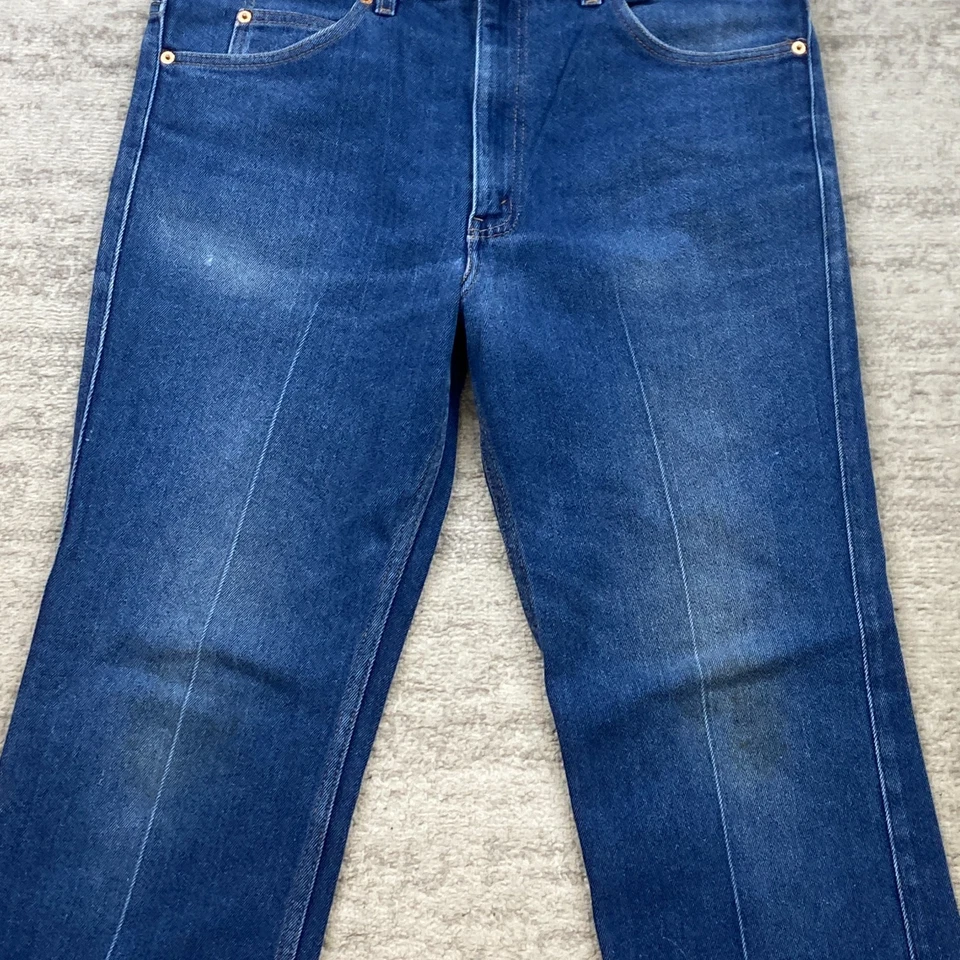 VTG Levis 517 Pants 38 Blue Jeans Whiskers Bell Bottom Tab Patina 38x32 70s 80s - Image 3 of 4