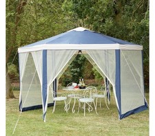 4m Hexagonal Garden Gazebo with Side Panels - Blue - BRAND NEW IN BOX
