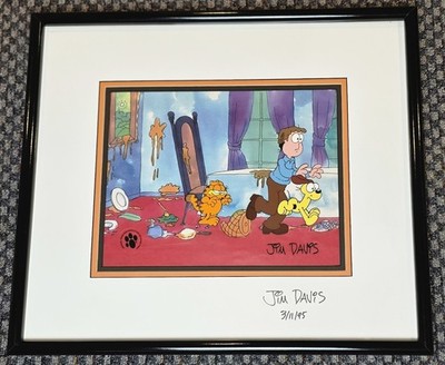 GARFIELD PRODUCTION ANIMATION CEL - SIGNED BY JIM DAVIS - GARFIELD, JON & ODIE!