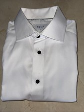 ETON MENS WHITE COTTON SLIM-FIT DRESS SHIRT SIZE 15.5/31 250