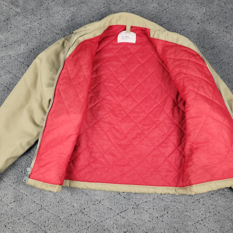 De Colección Chaqueta Big Mac Caqui Mecánico Acolchada Forro Rojo JC Penney Ropa de Trabajo Cremallera Completa Foto 3 de 4