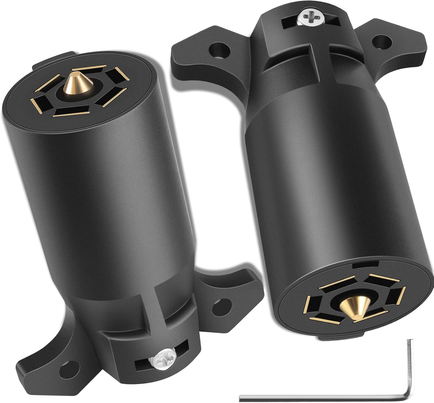 2 Pack Premium 7 Pin Trailer Plug With Built-In Brass Terminals, Heavy-Duty 7 Wa