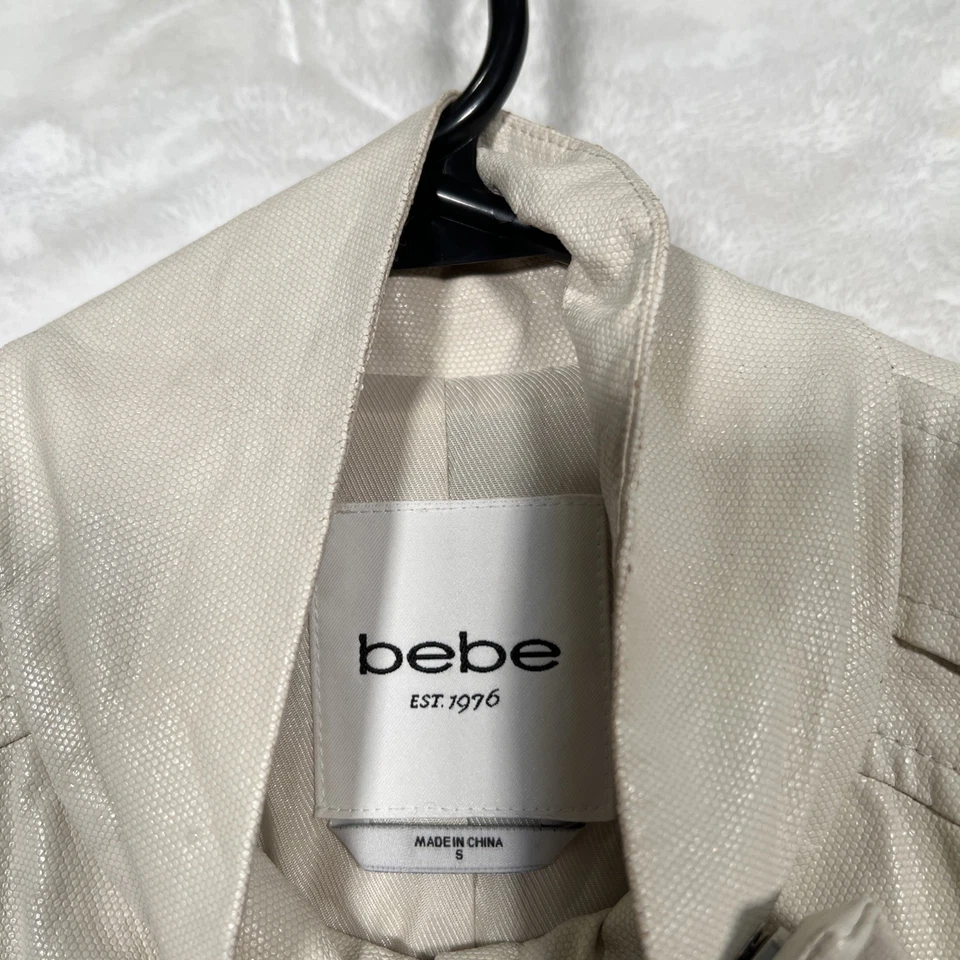 Bebe Small White Leather Fitted Slim Moto Jacket - Distressed After Purchase - Image 2 of 4