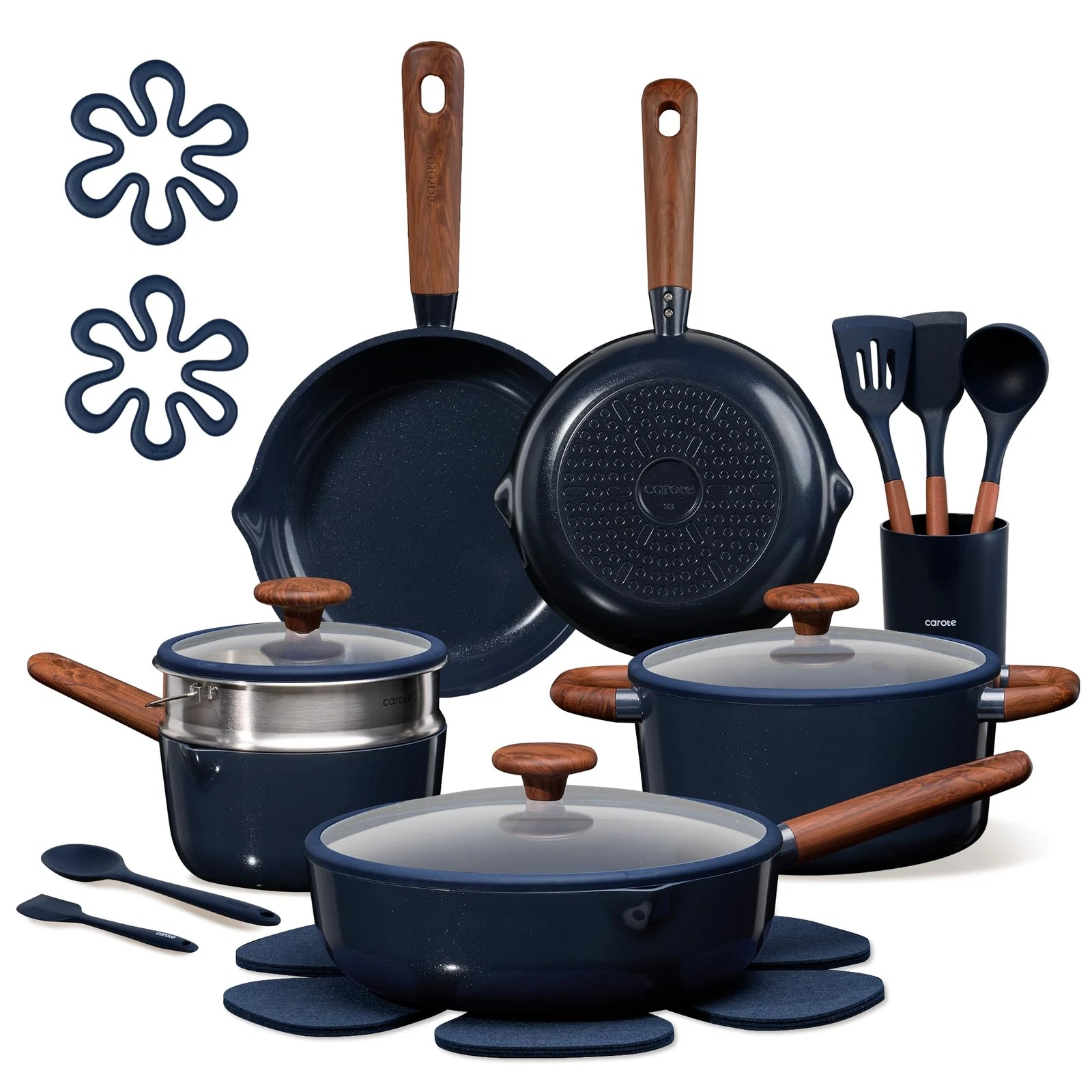 Cookware Set 21pc Nonstick Ceramic Pots Pans Induction Blue CAROTE 21pcs toxic