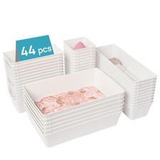 44 PCS Plastic Drawer Organizers Set 4-Size Versatile Bathroom and Vanity Trays
