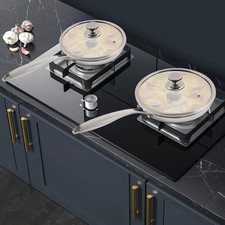 Kitchen Fry Pan with Handle Stainless Steel Fry Pan, Fry Pan w/ Lid, 26cm+30cm