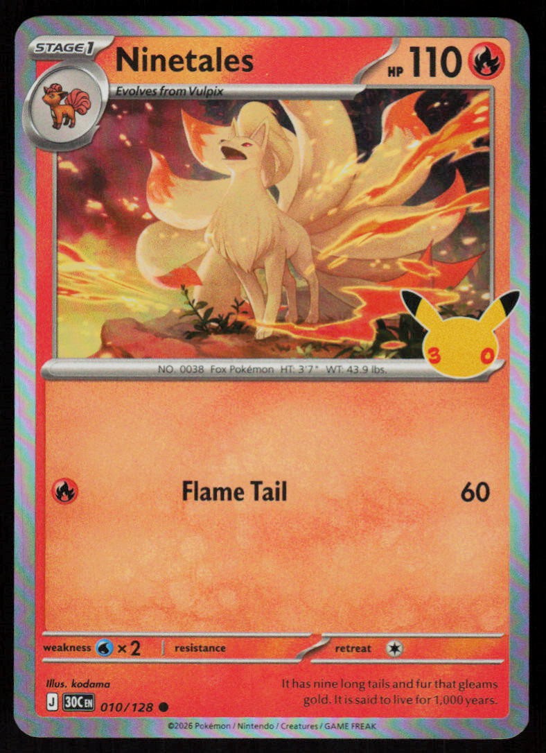 Ninetales 010/128 Common ME: 30th Celebration Pokemon Holo Near Mint