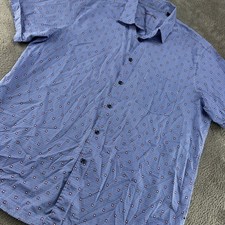 Tasso Elba Button Down Shirt Mens XL Blue Geometric Cotton EUC Short Sleeve