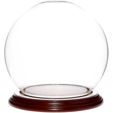 Plymor 5" x 6" Glass Display Dome Globe Cloche Walnut Veneer Base 