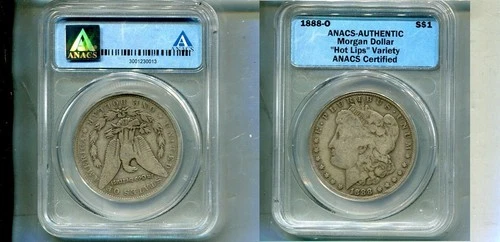 1888 O MORGAN SILVER DOLLAR ANACS HOT LIPS FINE 7060T