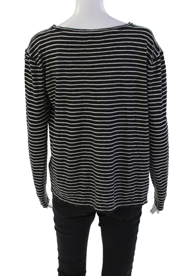 Lafayette 148 New York Womens Scoop Neck Striped Sweater Black White Wool Medium - Image 3 of 4