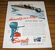 1954 Print Ad Evinrude Big Twin 25 HP Outboard Motors Wood Cabin Cruiser Boat