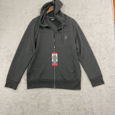 NEW Spyder Active Mens Black Full-Zip Hoodie With Logo Medium H1109