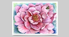 18x24 Original Watercolor Painting, Peony and Bee Flower Painting, Florals