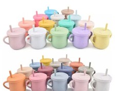 BPA Free Baby Sippy Cups Colorful silicone, slow flow baby cup with straw