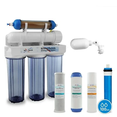MAX WATER Reef Aquarium Reverse Osmosis Deionization RO DI System Float Valve 100 GPD 0PPM