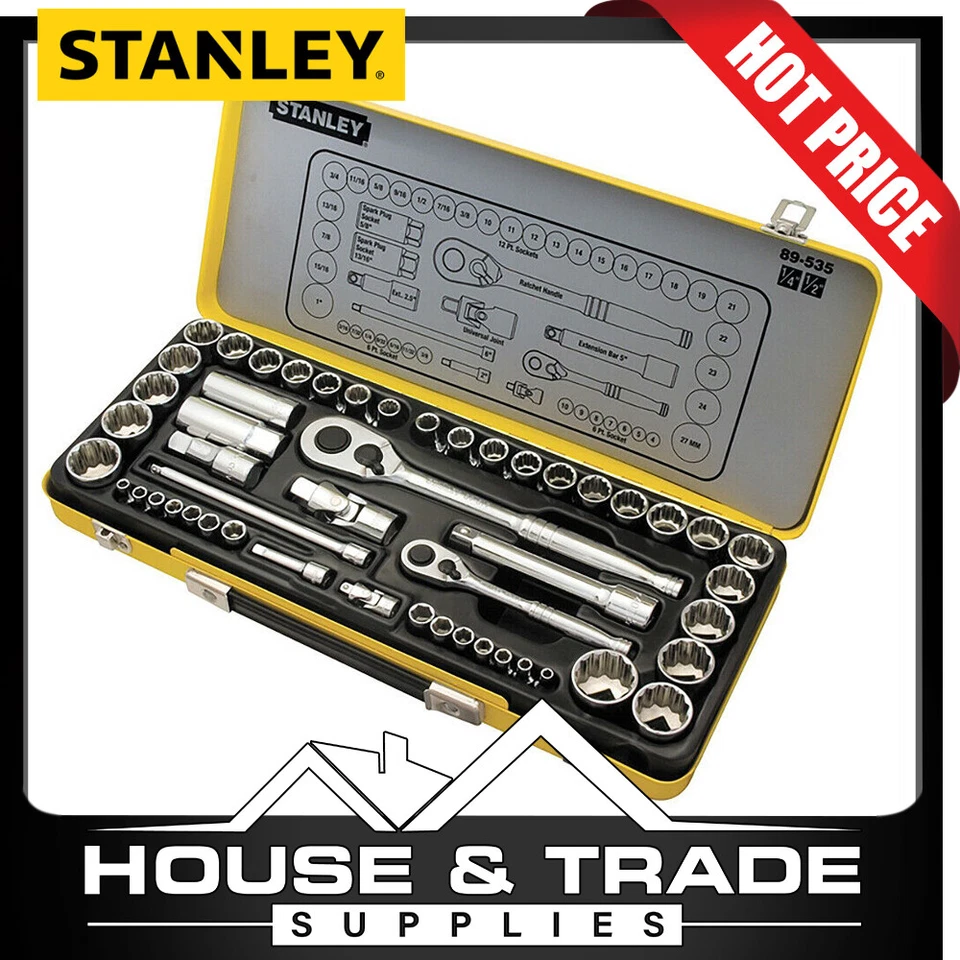 Stanley Socket Set 50 Piece 1/4" & 1/2" Dr METRIC & A/F 89-535