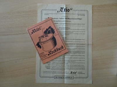D.R.P. Haushaltsgeräte alte Gebrauchsanweisung Helei Schnellkochtopf, Trio, 1938