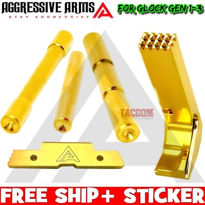 AGGRESSIVE ARMS SHINY GOLD Magazine Catch Slide Stop PINS GL0CK 19 17 GEN 1 2 3