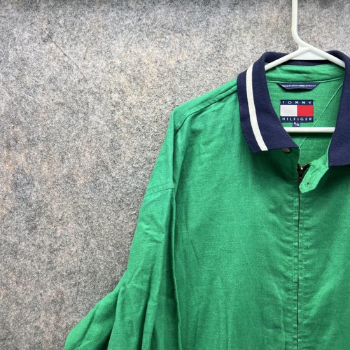 Tommy Hilfiger Jacket Men Extra Large Bomber Green Full Zip Vintage Linen XL 90s - Picture 5 of 12