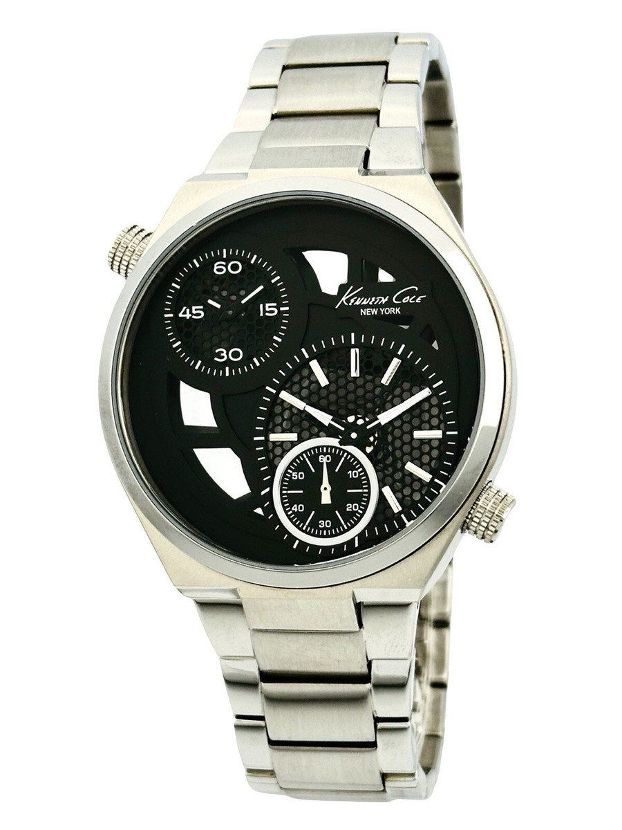 Kenneth Cole NY KC3991 DUAL TIME Display Skeleton Stainless Steel