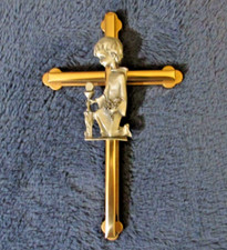 BOY'S FIRST COMMUNION Vintage 6" Gold Tone and Pewter Wall Cross