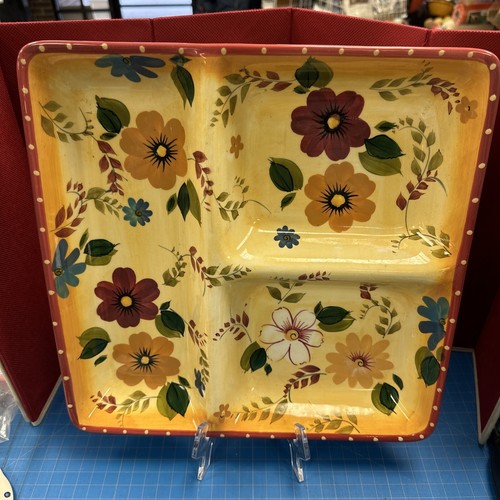 Oneida Kitchen Sunset Bouquet Hand painted Divided Serving Tray Platter 13" Sq - Picture 2 of 5