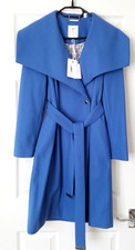 Vintage Ted Baker Statement Collar Wool Mid Blue Coat Size 10 Nwt