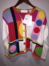 Vintage NOS Ladies Size M LISA NICHOLS Multi-Colored Button-Up Colorful Sweater