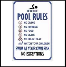 Pool Rules Swim at Your Own Risk Warning Metal Sign Safety Tin Signs for Swimmin
