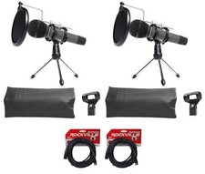 2 Audio Technica Dynamic Podcasting Podcast Microphones Stands Pop Filter Cables