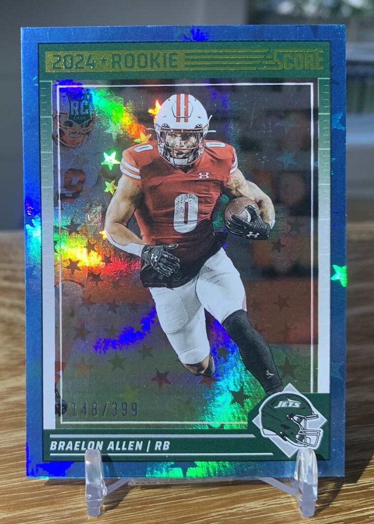 BRAELON ALLEN 2024 Score Blue Stars Foil Parallel SP /399 RC #390 NEW YORK JETS