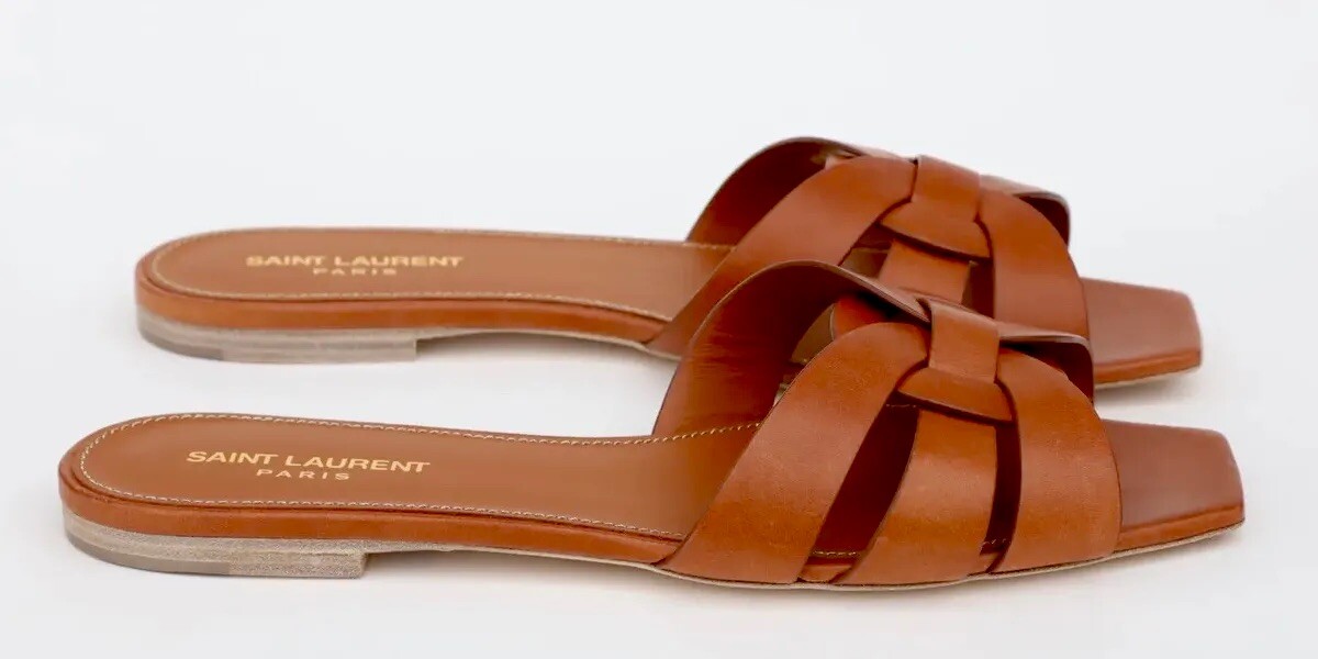 Slides piatti Saint Laurent YSL Tribute Mules taglia 41 US 11 in pelle marrone